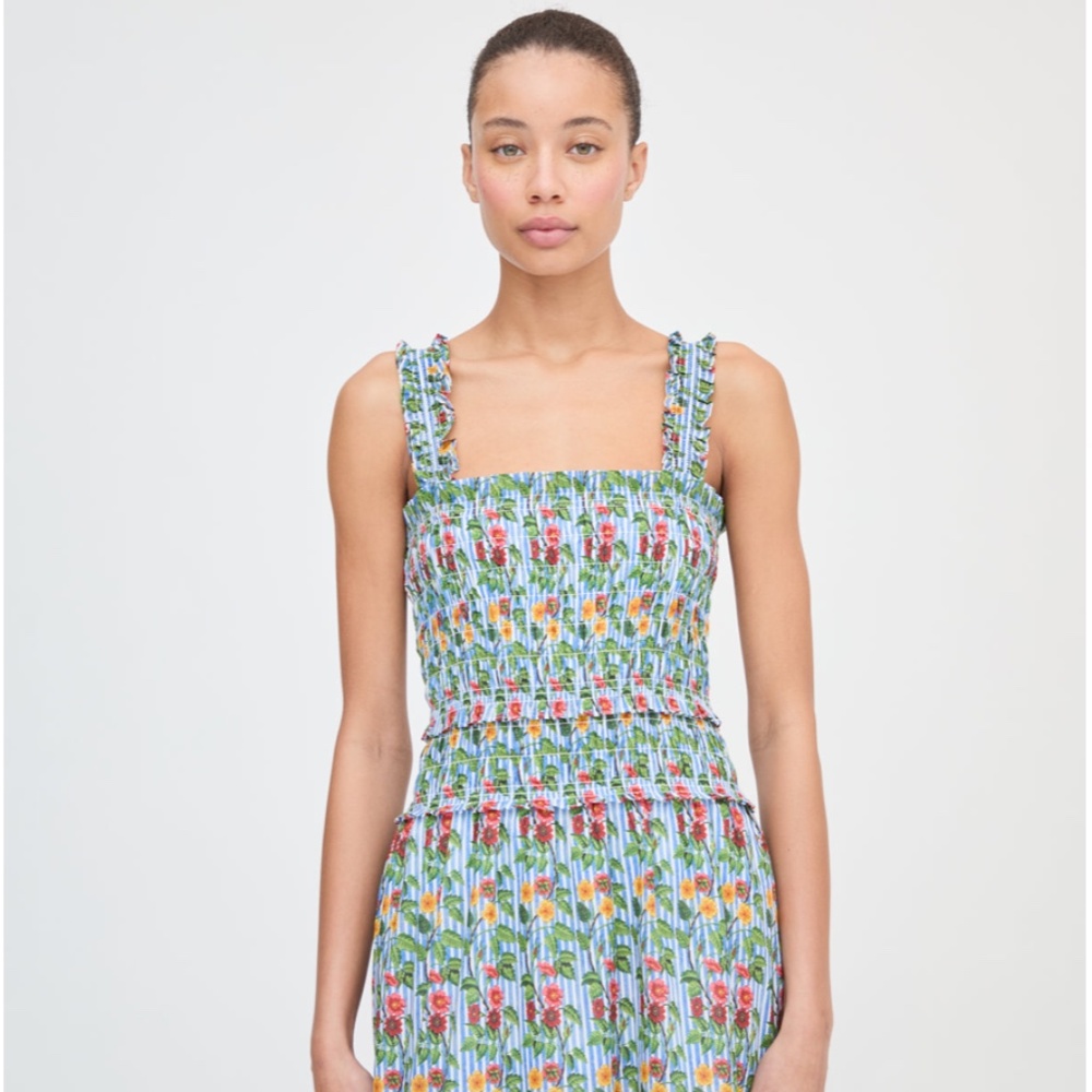Hill House Floral Maxi Dress in Sky Blue with Pink and Yellow Flowers
